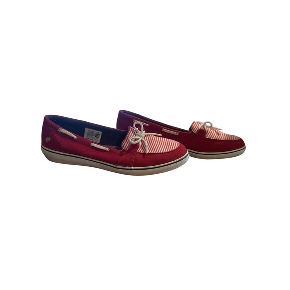 Grasshoppers Red Canvas Boat Shoe Loafers Striped Lace-Up Memory Deluxe Size 8.5 - Picture 4 of 7